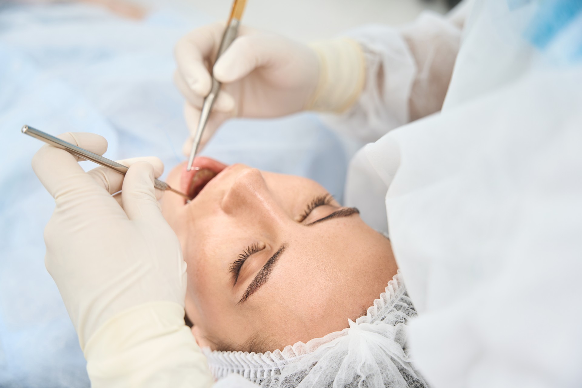 Woman in a clinic at a dentists appointment