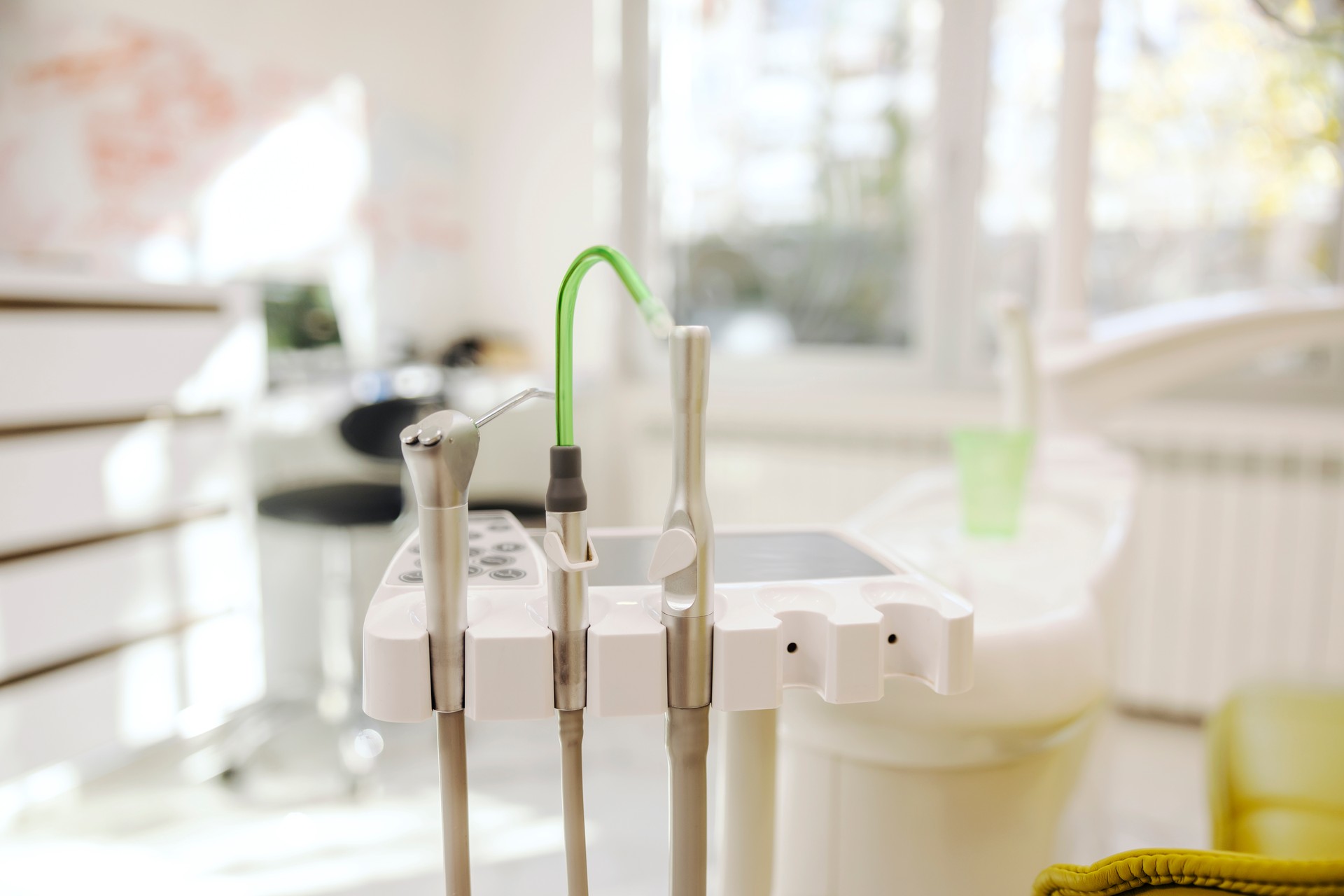 Close up of a dental tool and equipment at dentist office.